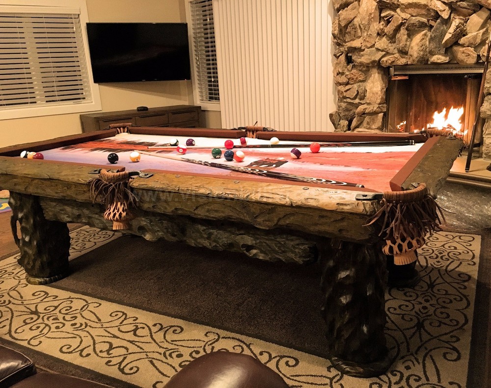 Wilderness 8' Hand-Crafted Rustic Log Pool Table Billiard for Log Home / Cabin