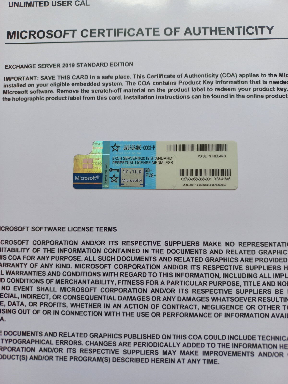 Microsoft Exchange Server 2019 STANDARD w Retail Unlimtd CAL GMGF0F4MC Authentic