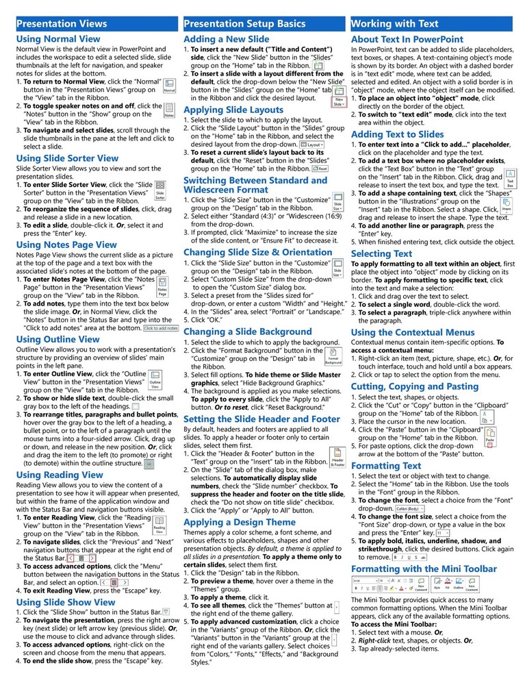PowerPoint for Microsoft 365 Training Guide Quick Reference Card Cheat Sheet