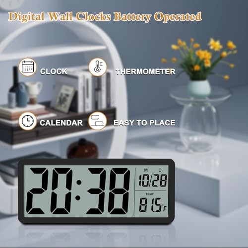 Digital LCD Wall Clock Easy to Set, 8.5 Inch LCD Screen with Black