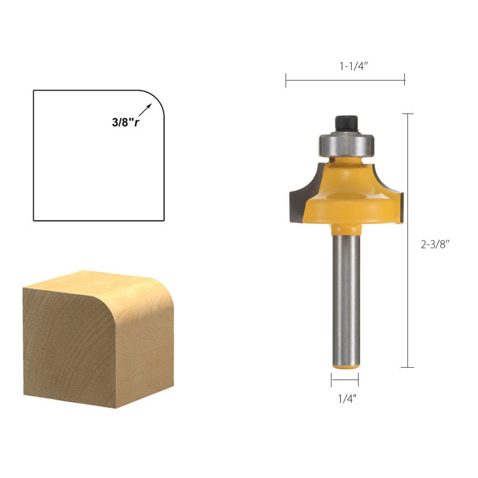 4PCS Round Over Edge Forming Router Bit 1/4" Shank 1/2'' 3/8''1/4'' 1/8'' Radius