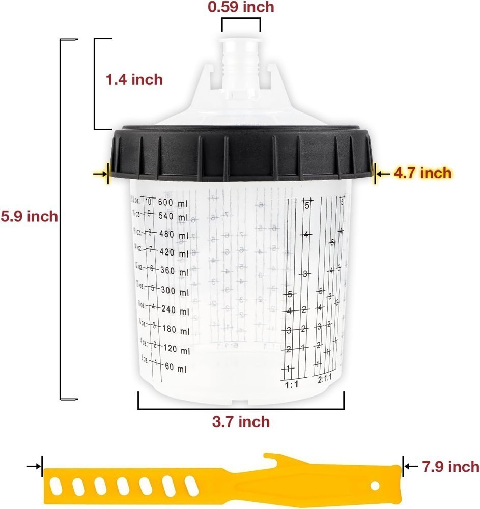 50Pack PPS CUPS Disposable Paint Spray Gun Cup Liners and Lid System 600ml/20Oz