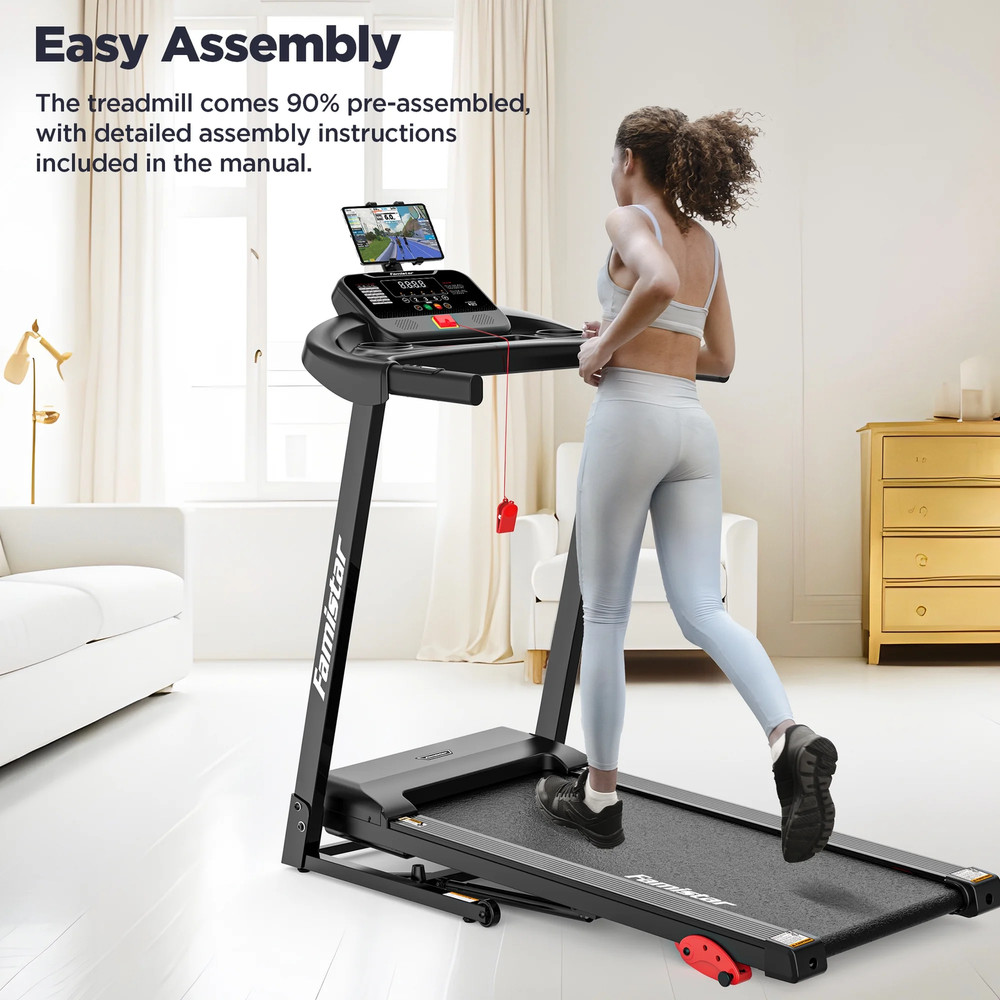 Compact Electric Folding Treadmill with Adjustable Incline and Bluetooth Connect