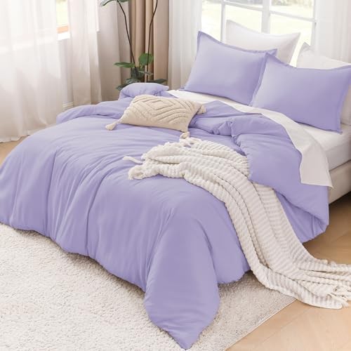 Purple Comforter Size, 3 Pieces Lightweight Solid Bedding Full Lavender