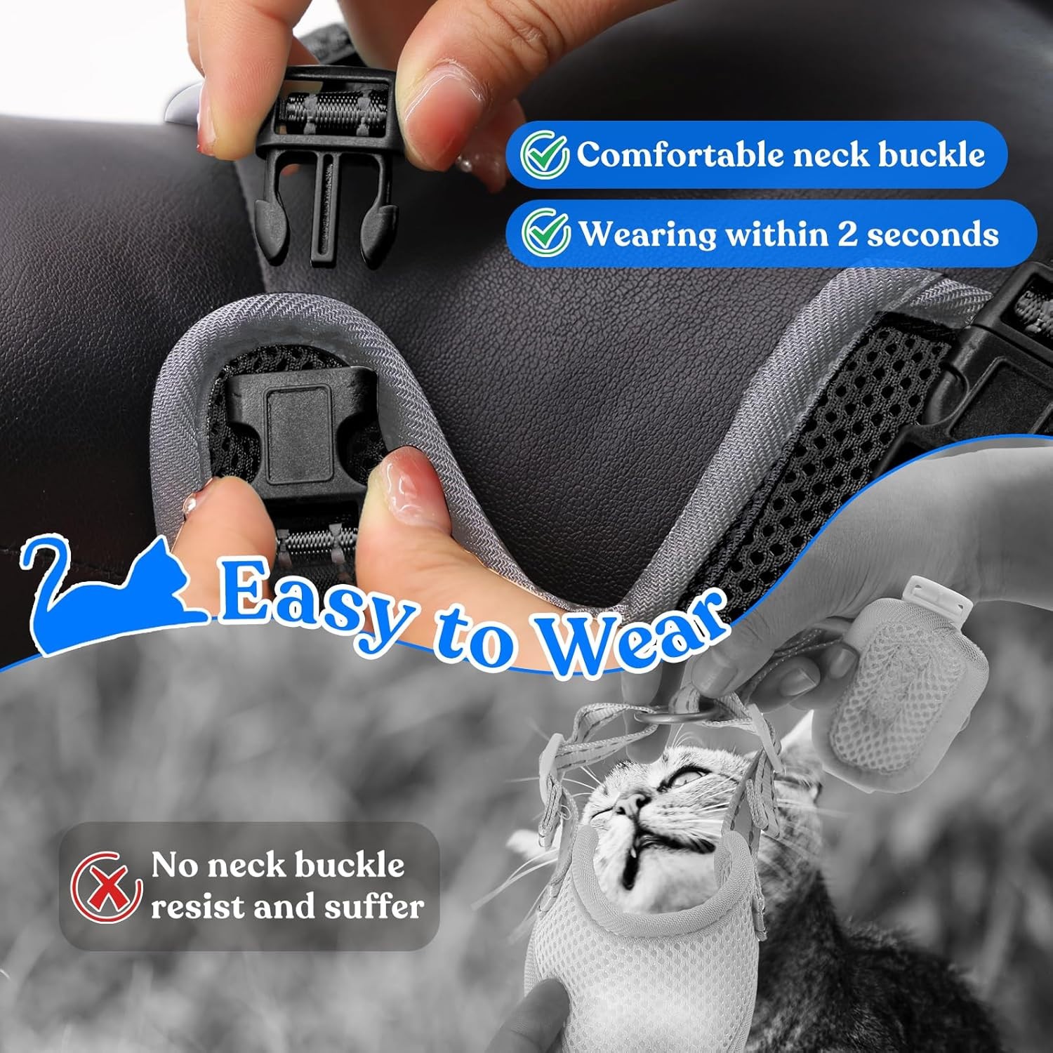 HBN Cat Harness & Leash Set for Walking, Escape Proof Soft Adjustable Vest Har