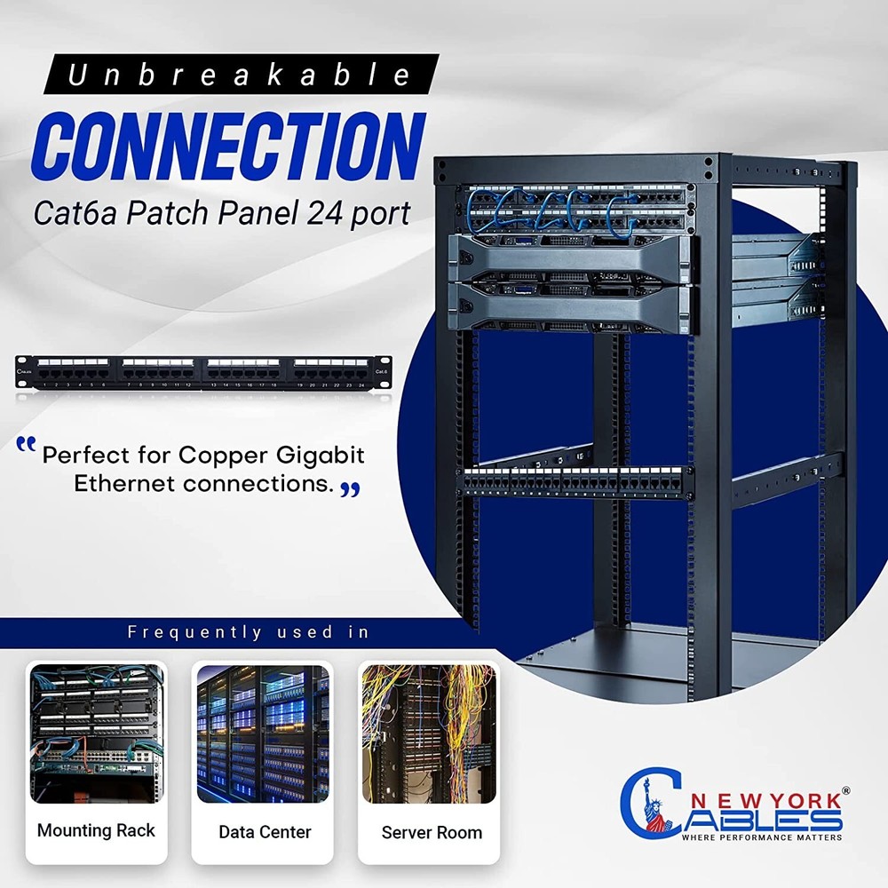 24 Port Patch Panel Ethernet RJ45 UTP Cat6A Network Lan Horizontal Rack Mount