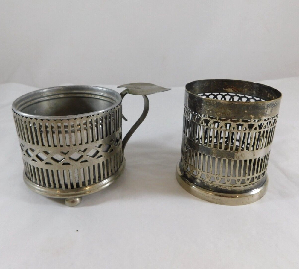 Silver Plated Coaster Cup Holder & Glass