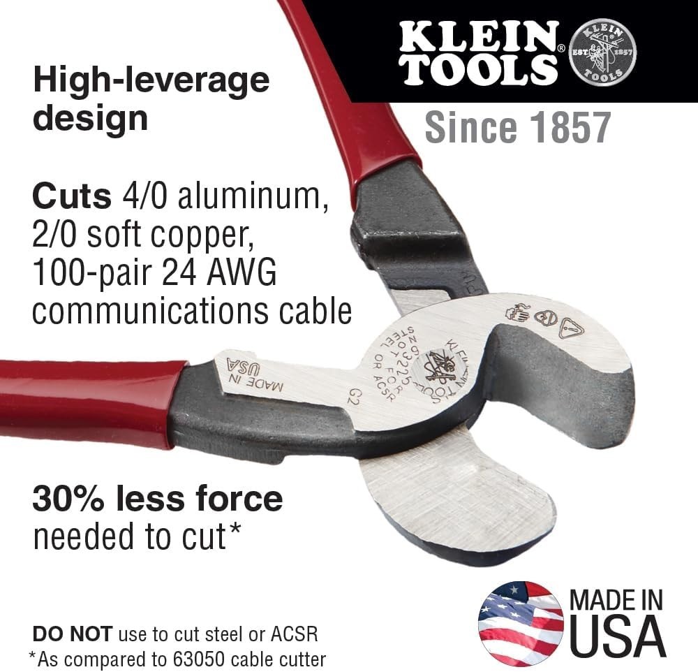 Durable 9-Inch High Leverage Cutter with Precision Jaws for Easy Cable Cutting
