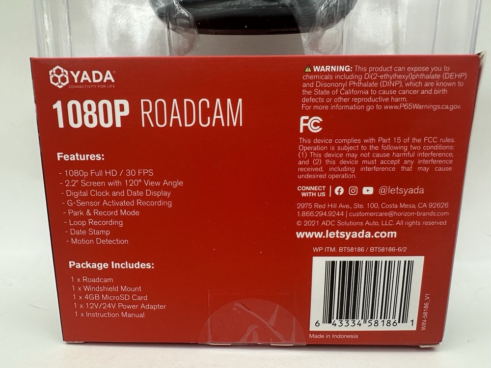 YADA 1080P HD Dash Cam Camera 2.2” Screen, Motion Detection, Park Sensor Roadcam