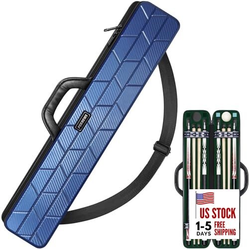 Pool Cue Case, Hard Shell Pool Stick Case 4x4 with 10 Padded Slots, Carbon Blue