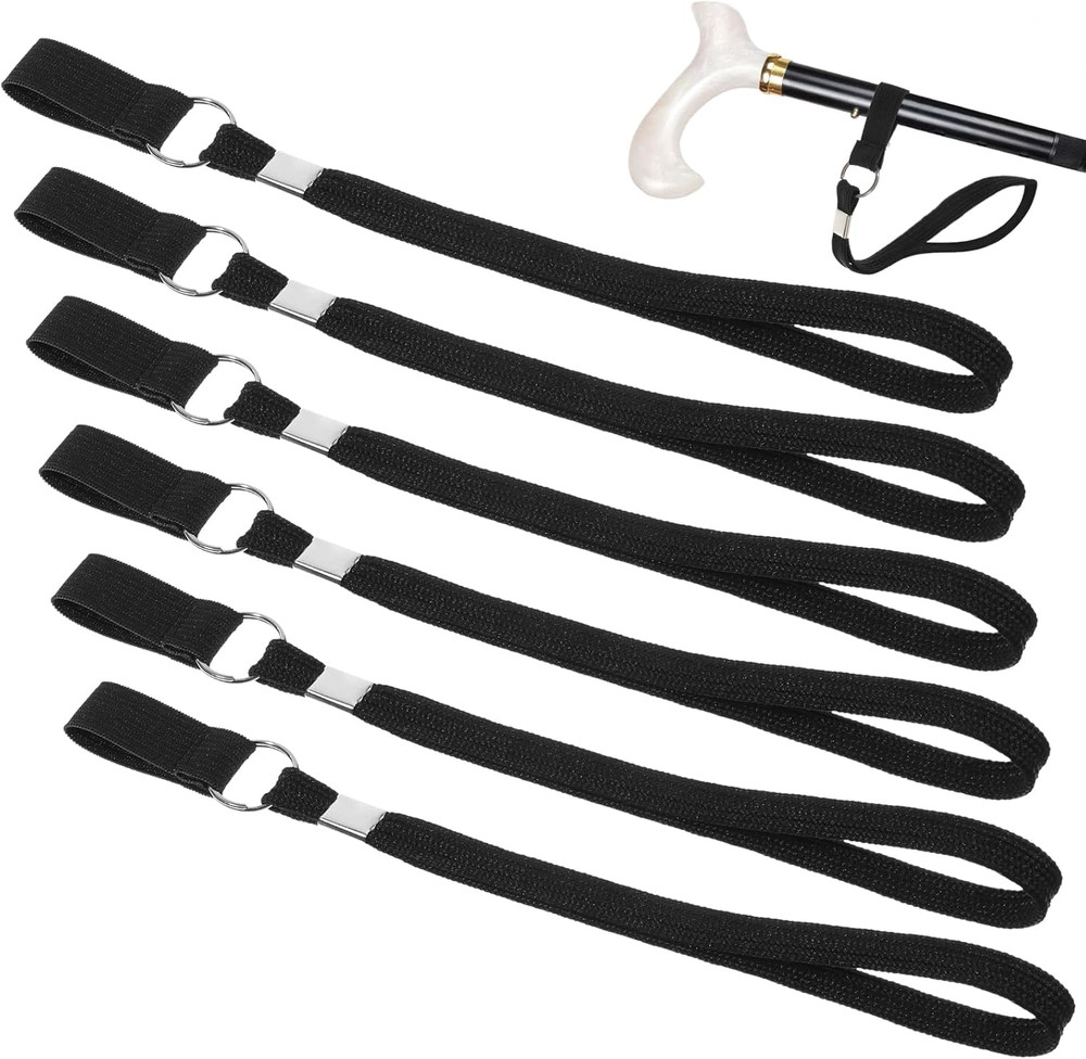 6Pcs Walking Cane Wrist Strap Replacement Black Elastic Trekking Pole Handle