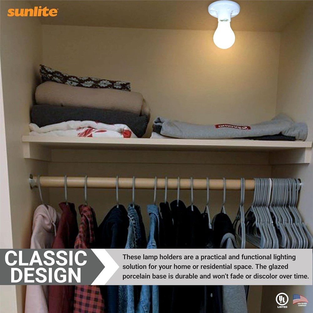 Medium Base E26 Porcelain Lamp Holders for 3.25” & 4” Junction Boxes - 6-Pack