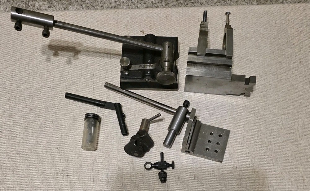 surface indicator, v block w/clamps angle plate and attachments points