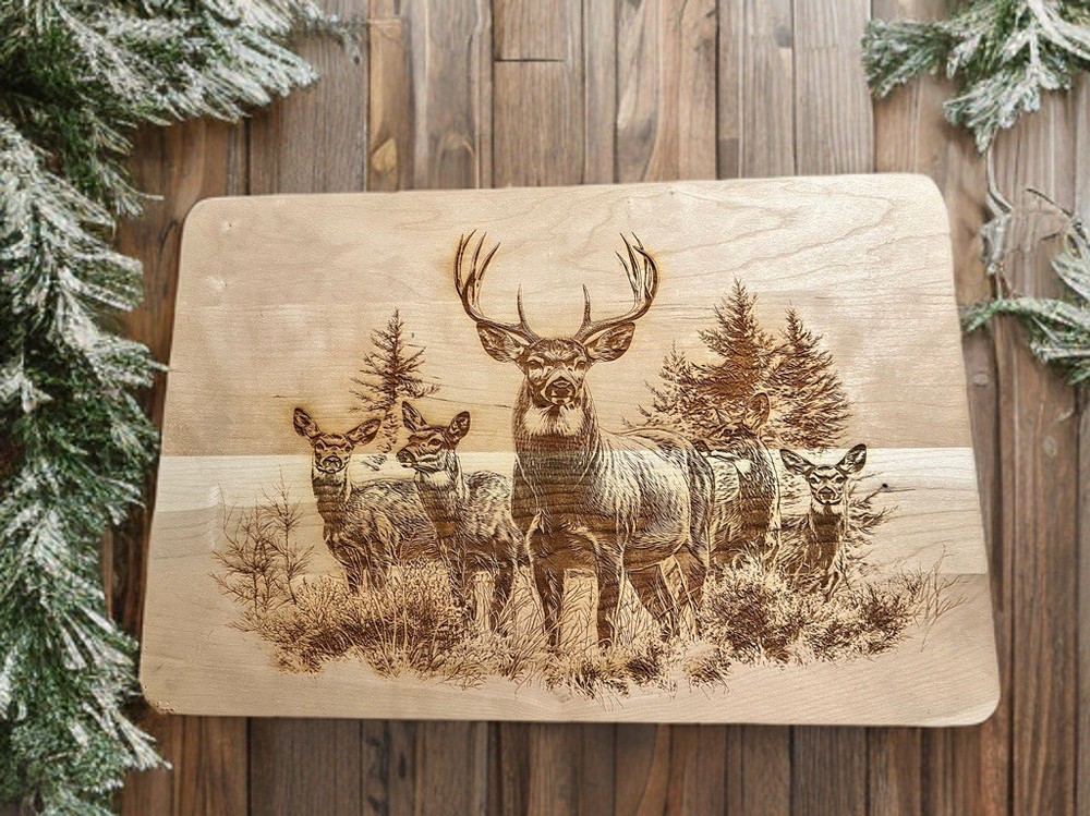White Tails Laser Engraved Cutting Board