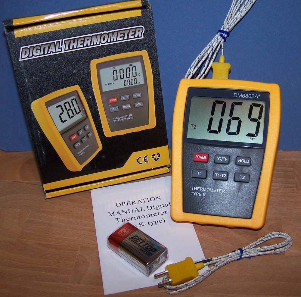 Scientific Digital Thermometer 2 K-Type Thermocouple Temperature Sensor Probe 02