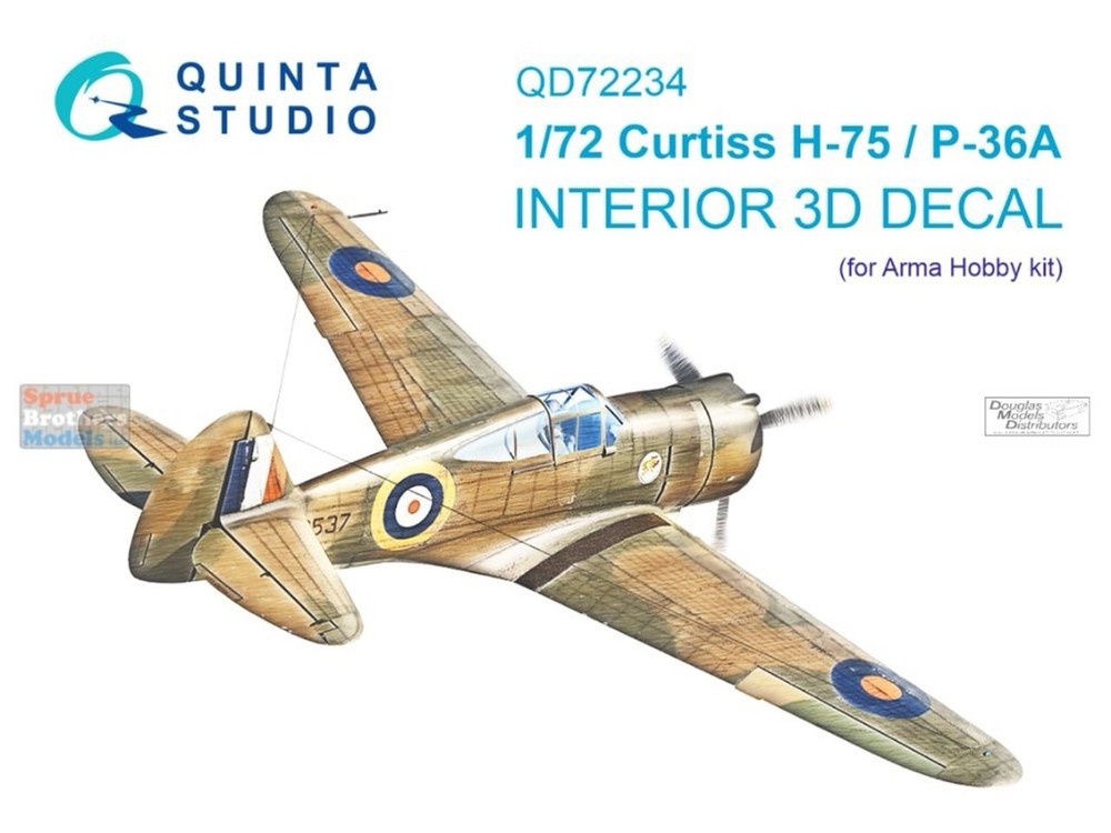 1/72 Quinta 3D Interior Decal #72234 Hawk 75 / P-36A For Arma