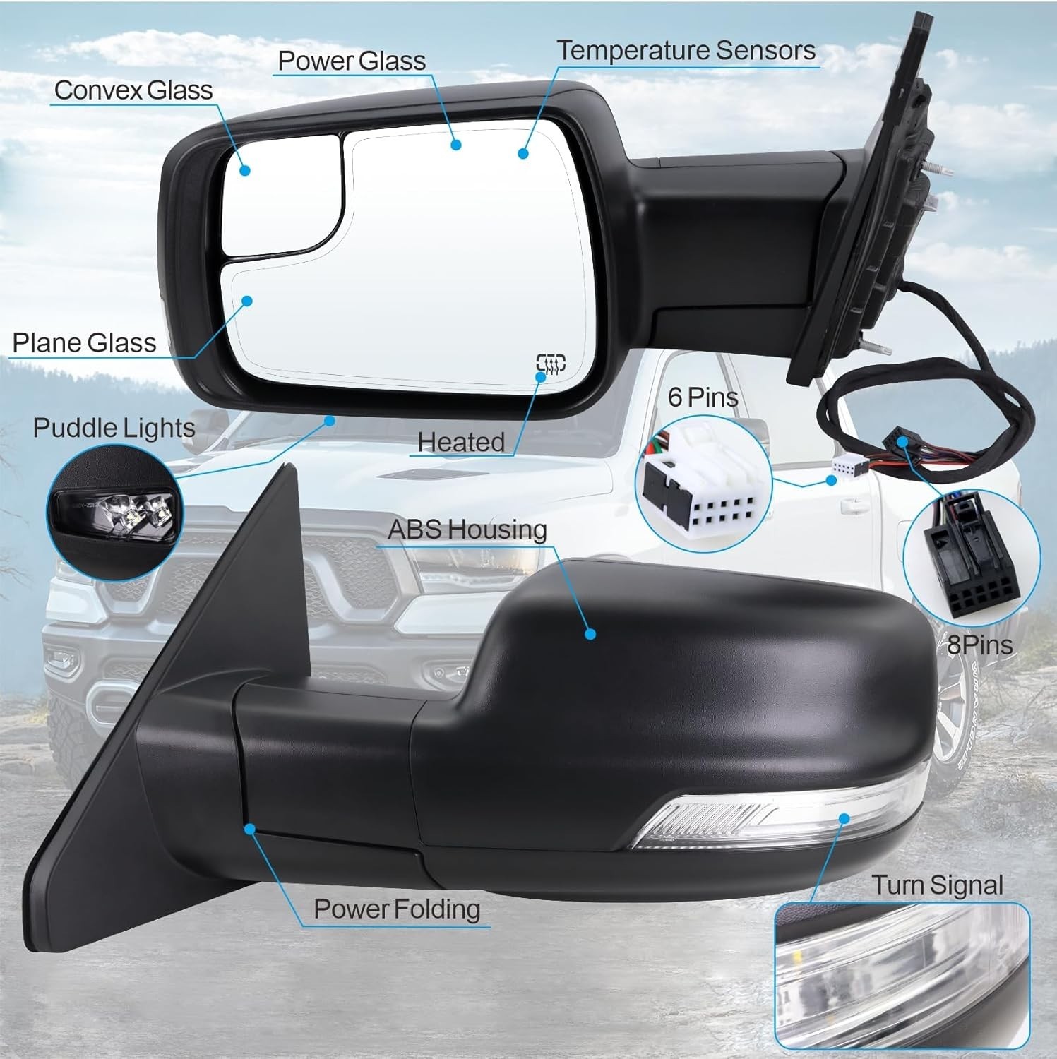 Left Driver Side Mirror Compatible With 2019 2020 2021 2022 2023 2024 2025 Ram 1