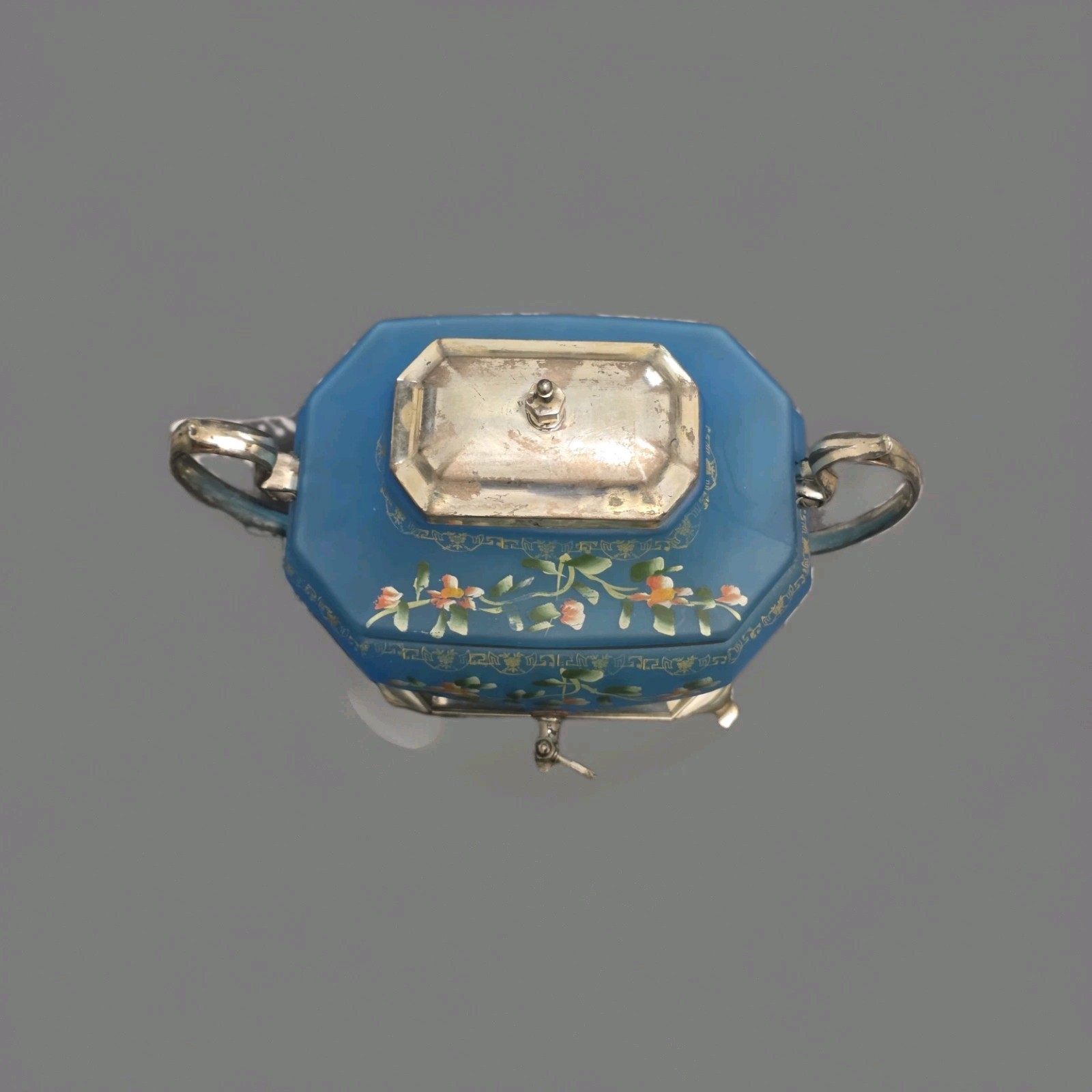 Century Silver Plate Company Blue Glass Hand Painted Samovar Patent Sept 28 1926