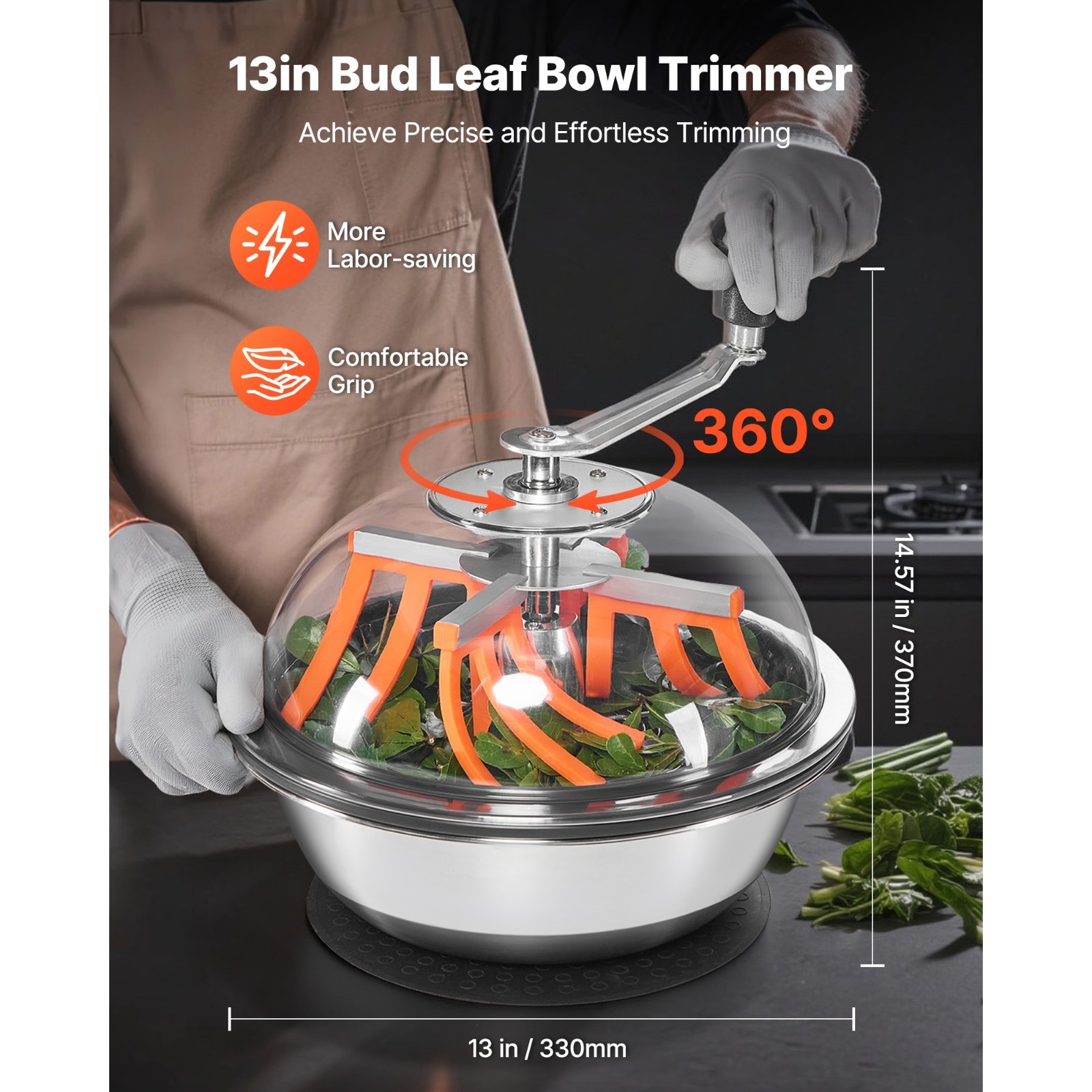 Uimoso 13" 16" 19" Manual Leaf Bud Trimmer Stainless Steel Bowl for Bud Trimming