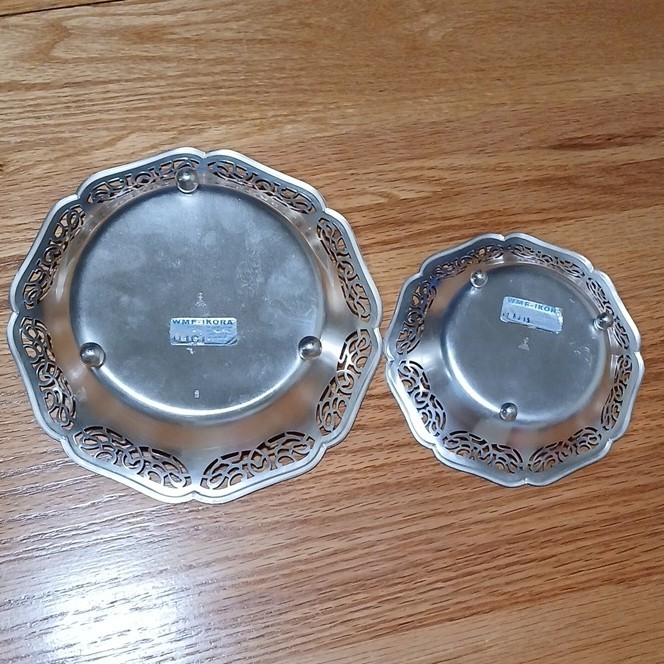 WMF Ikora Silverplate Footed Bowls Set Tarnish Resistant Cutwork Edge.