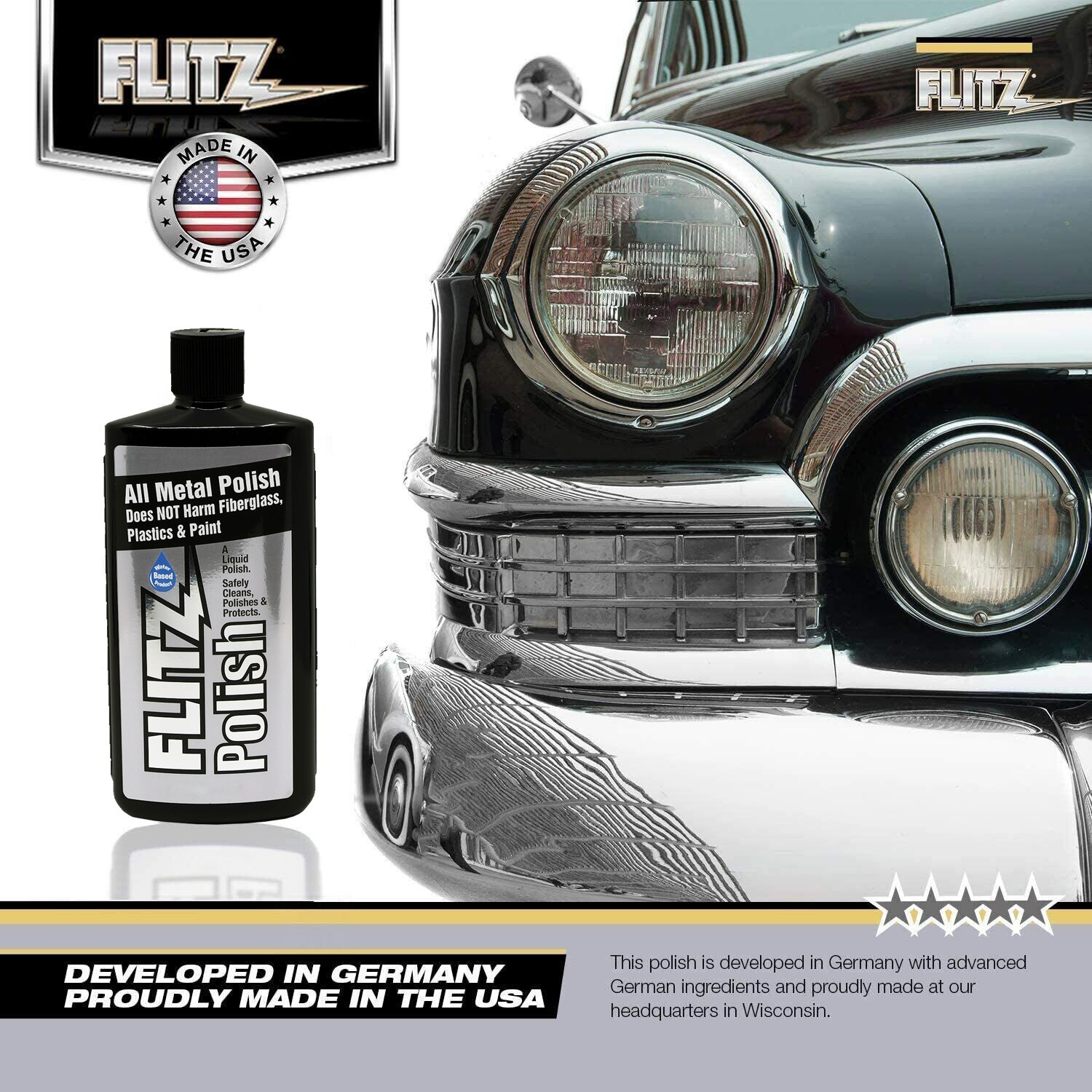 FLITZ Metal, Plastic & Fiberglass Polish 7.6oz/225ml Liquid Formula (SEE VIDEO)