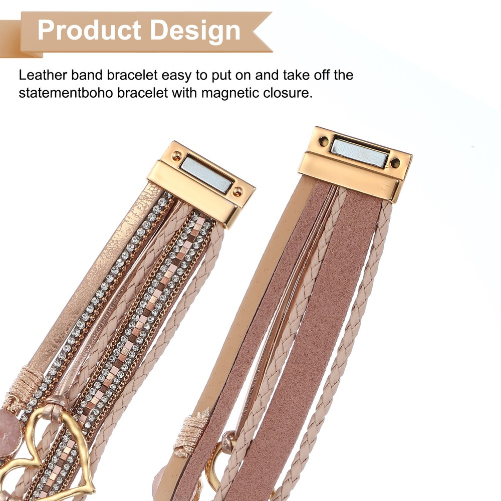 Heart Leather Wrap Bracelets Trendy Stackable Boho Cuff Bracelet Champagne