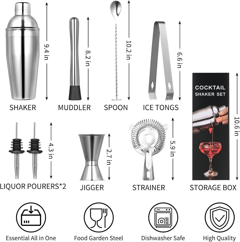 Cocktail Shaker Set, 8-Piece Bar Set, Practical Bartender Kit, Includes Many ...