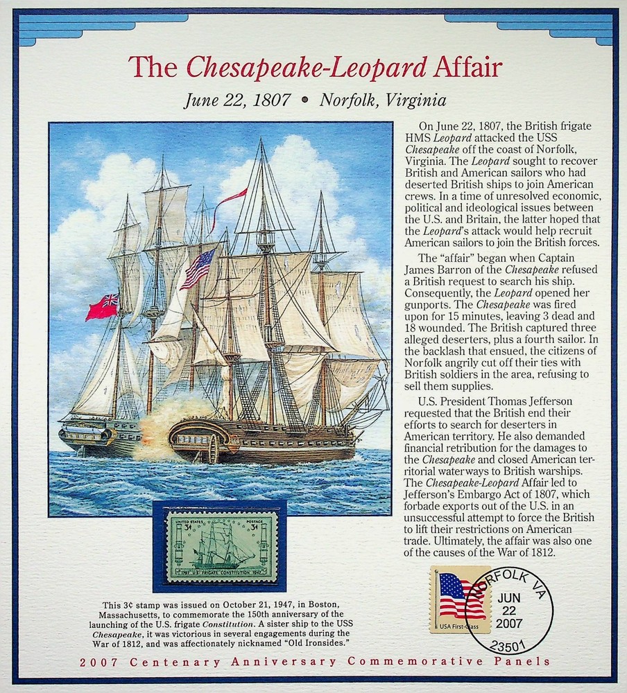 The Chesapeake–Leopard Affair Stamp Panel • 2007 Centenary Commemorative