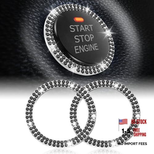 Car Engine Start Stop Decoration Ring, Crystal Double Rhinestone, Bling Black