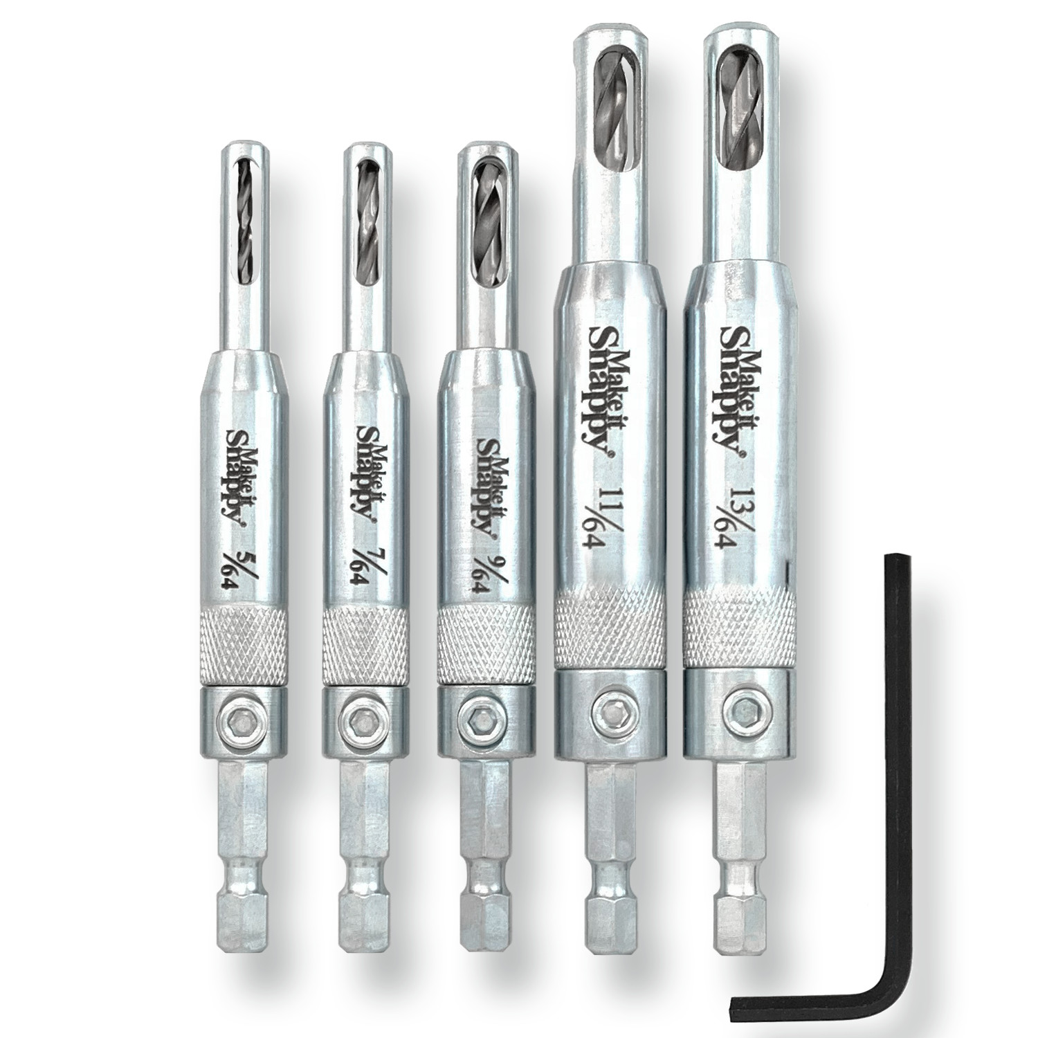 Snappy 5pc Self Centering Hinge Drill Bit Set #2–14 Cabinet MADE IN USA