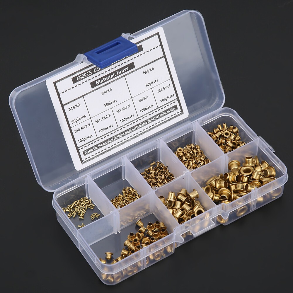 650Pcs Brass Eyelets Rivets Hollow Metal Buttonhole Classification Kit Accessory