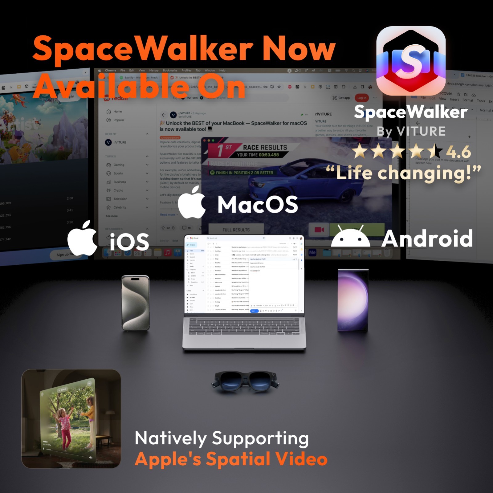 VITURE One XR/AR Glasses 120" Full HD Display Harman Sound Jet Black (Good)