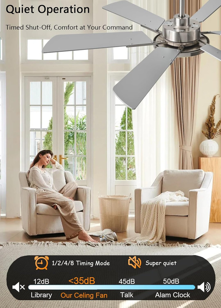 52" Modern Ceiling Fan with Remote, Dimmable Lights & Reversible Motor