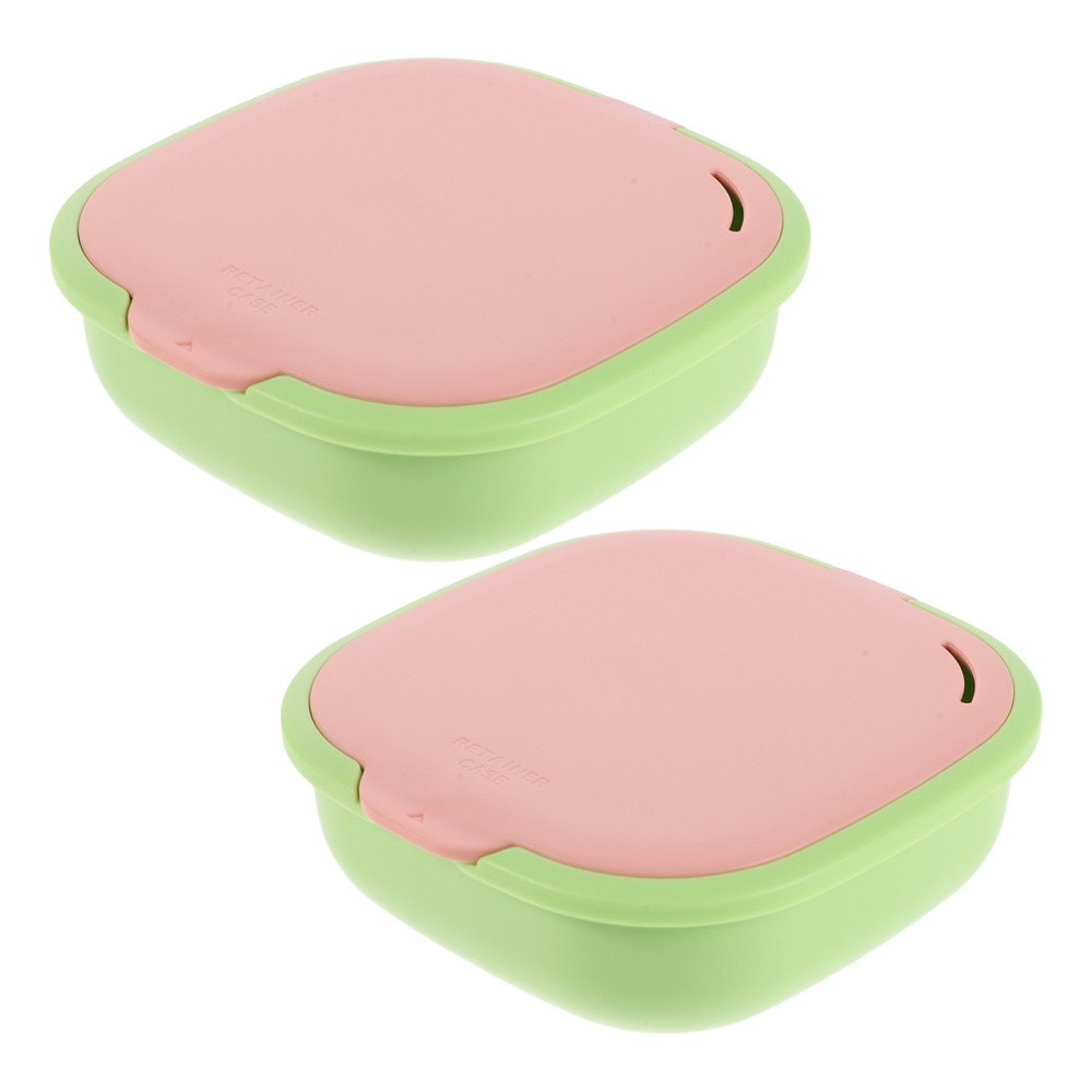 2 Pcs Dentures Keeper Case Cute Slim Retainer Aligner with Mirror