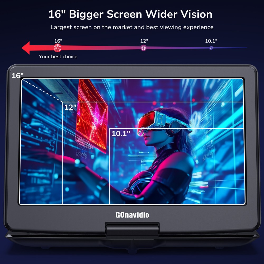 19" Portable DVD Player w/ 16'' Large Screen 6 Hours Sync Screen Last Memory USB