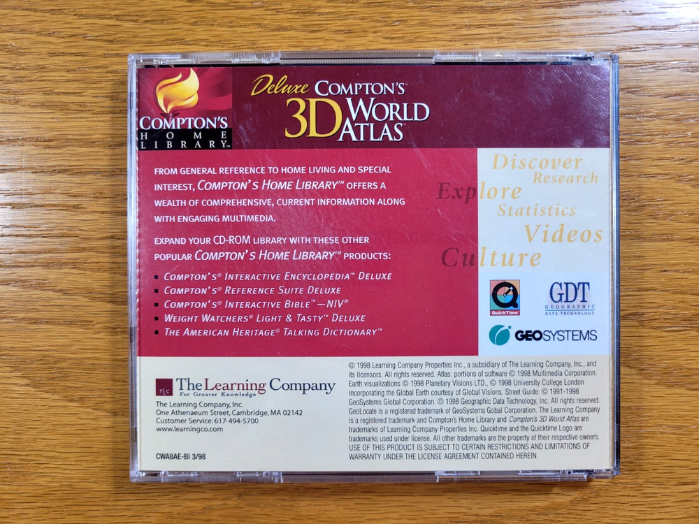 Compton's Deluxe 3D World Atlas PC CD-Rom Home Library for Windows 95 Computer