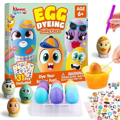 31PCS Easter Egg Decorating Kit - DIY Dye Tablets & Face Stickers for Kids Fun