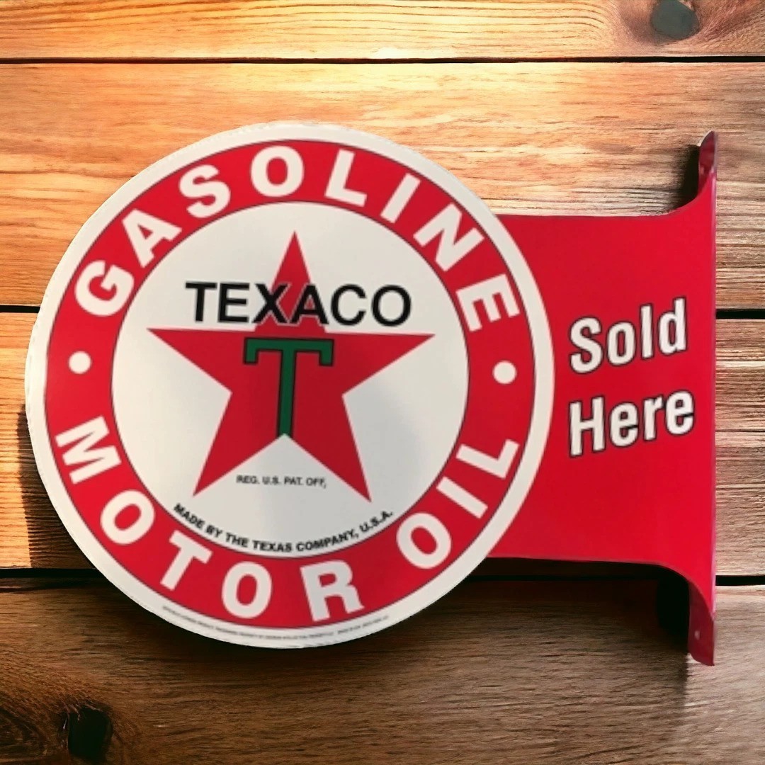 Texaco Gasoline Oil Large Flange Vintage Style Metal Sign | Free Shipping