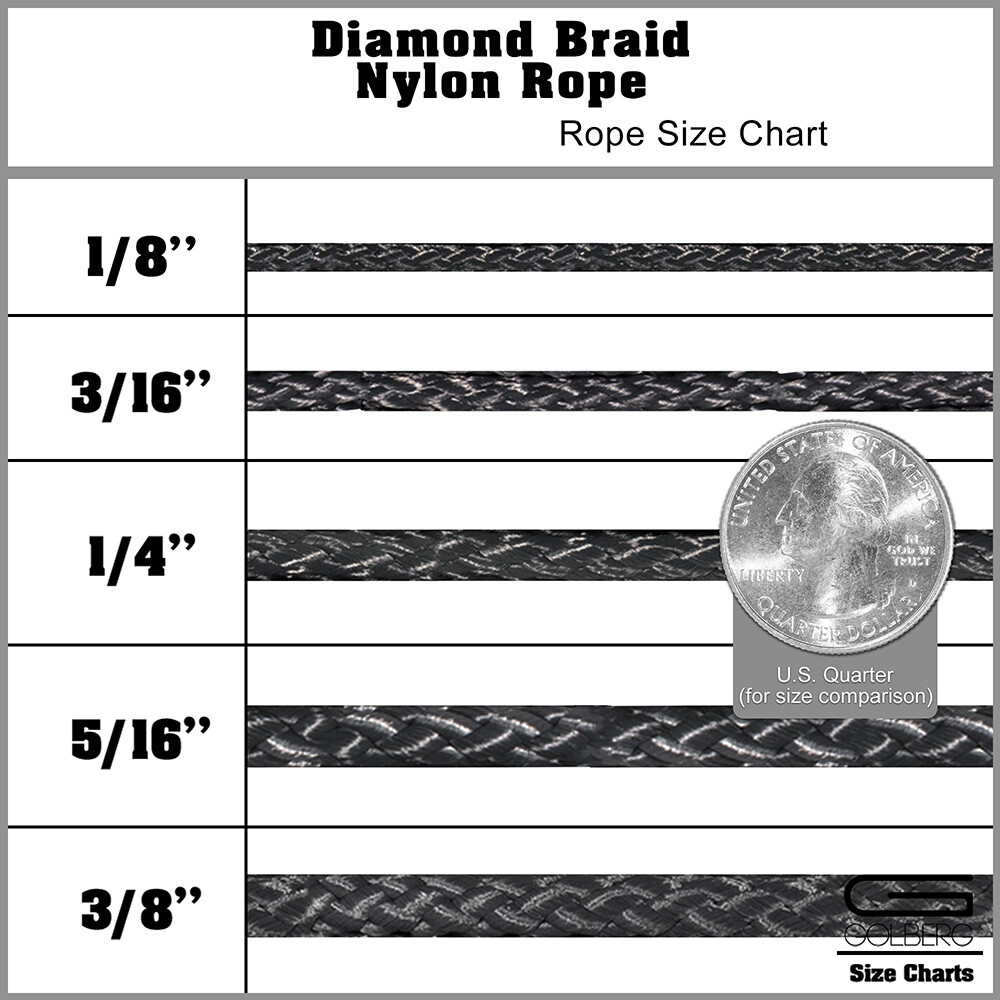 GOLBERG Diamond Braid Nylon Rope 1/8", 3/16", 1/4", 5/16", 3/8" 10ft - 100ft