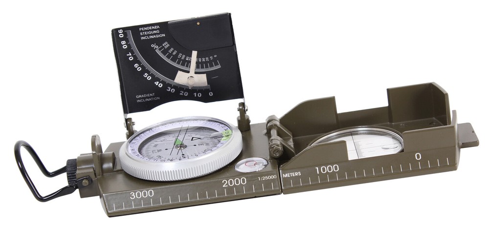Deluxe Olive Drab Folding Marching Compass with Scales, Level, Magnifier