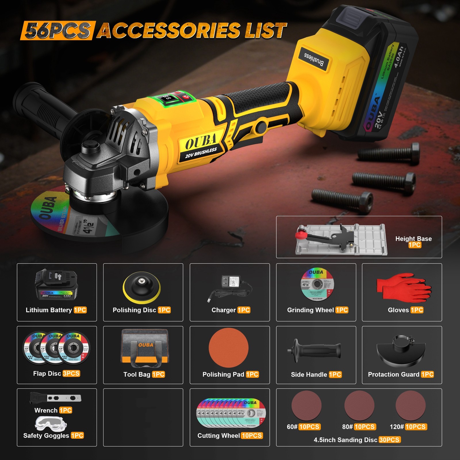 Cordless Angle Grinder Kit 20V Dewalt Compatible 4-1/2" to 5" w/ Battery&Stand