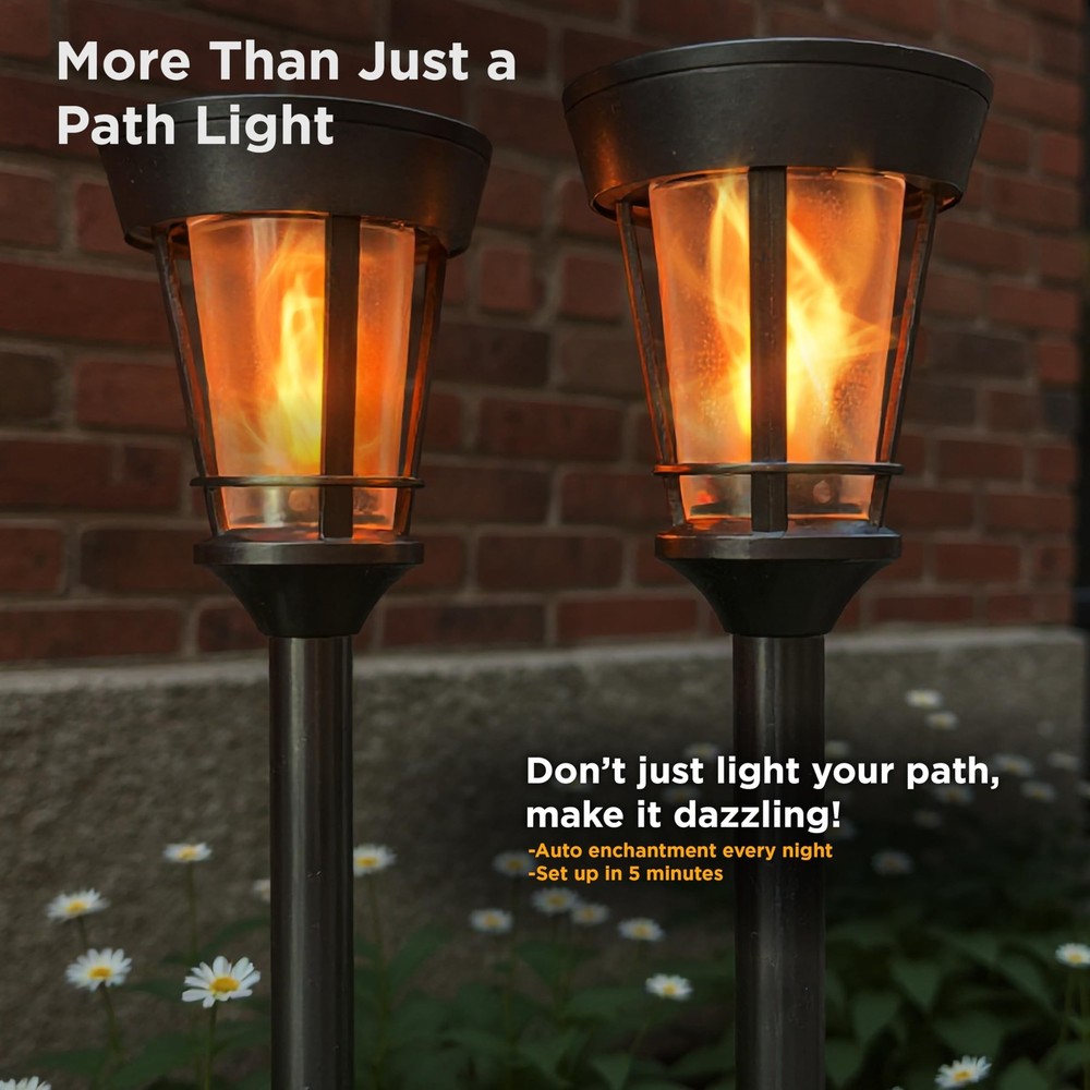 Fox Flame Classic Solar Path Torch - Elegant Flickering Flame Effect with Pat...