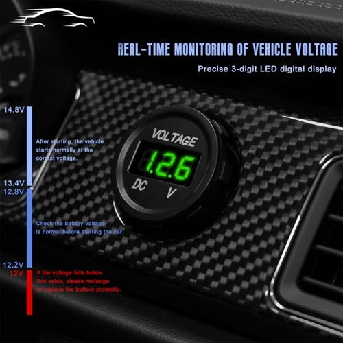 LED Digital Display Voltmeter Panel, DC 5 to 48 V Mini Round Panel Green
