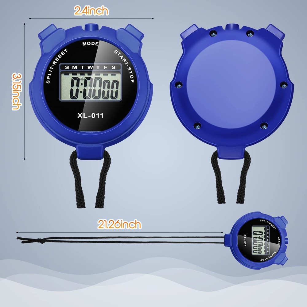 TOODOO 12 Pack Multi Function Digital Stopwatch Timer Black Blue Red Orange