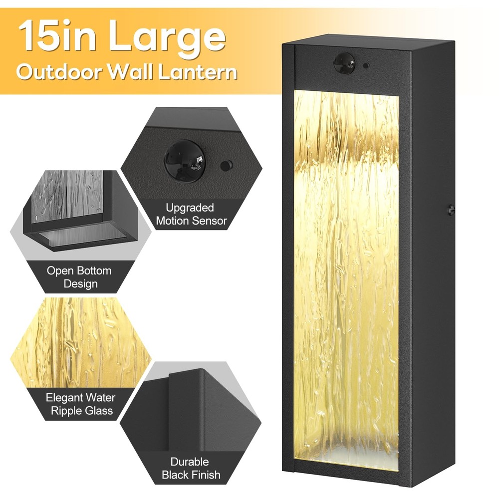 Motion Sensor LED Outdoor Wall Light Fixtures 2 Pack, Sensor, Black