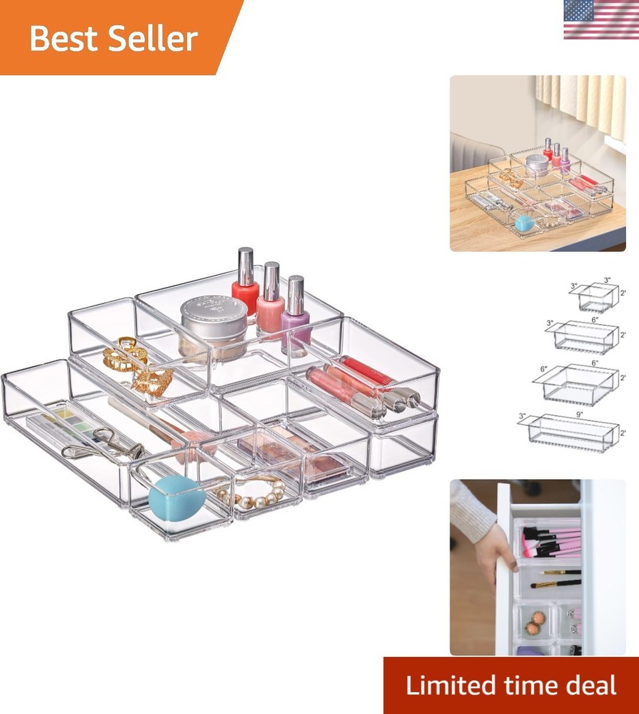 Durable Clear Plastic Organizers - 10-Piece Stackable Set for Stylish Storage