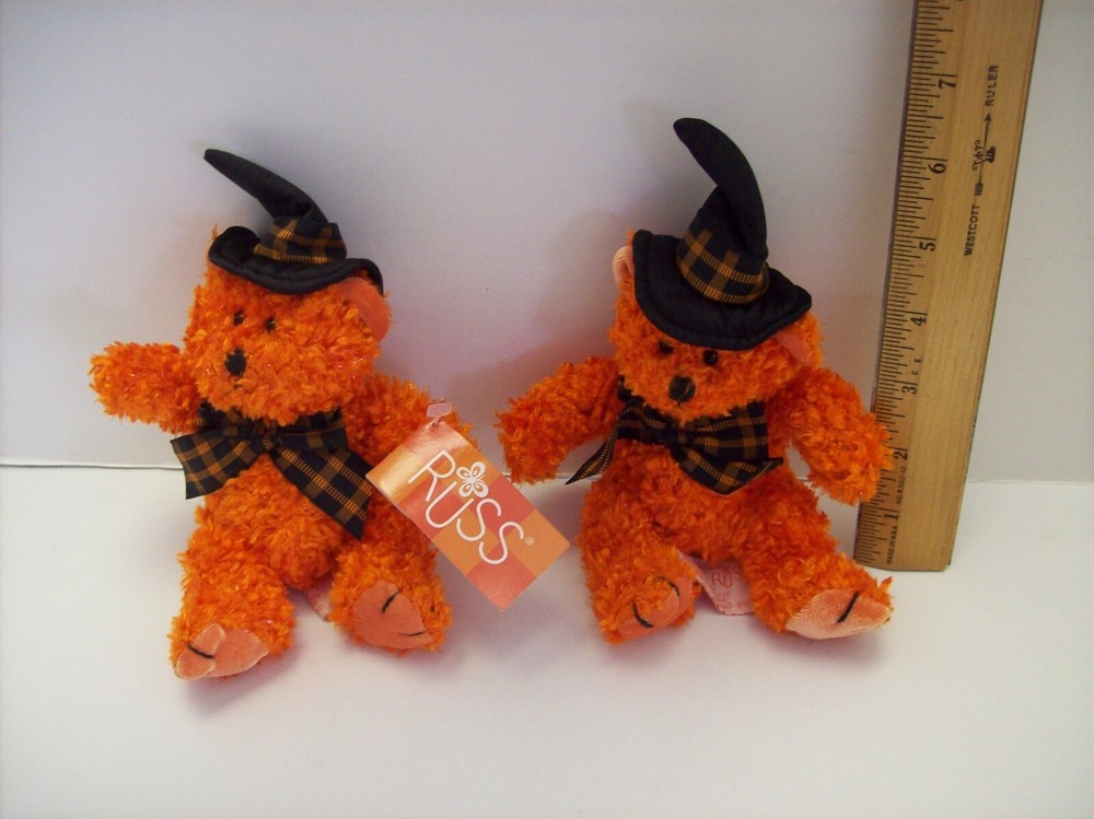 Quantity 2 Russ HOCUS Halloween Sparkly Witch Bears Plush 8"
