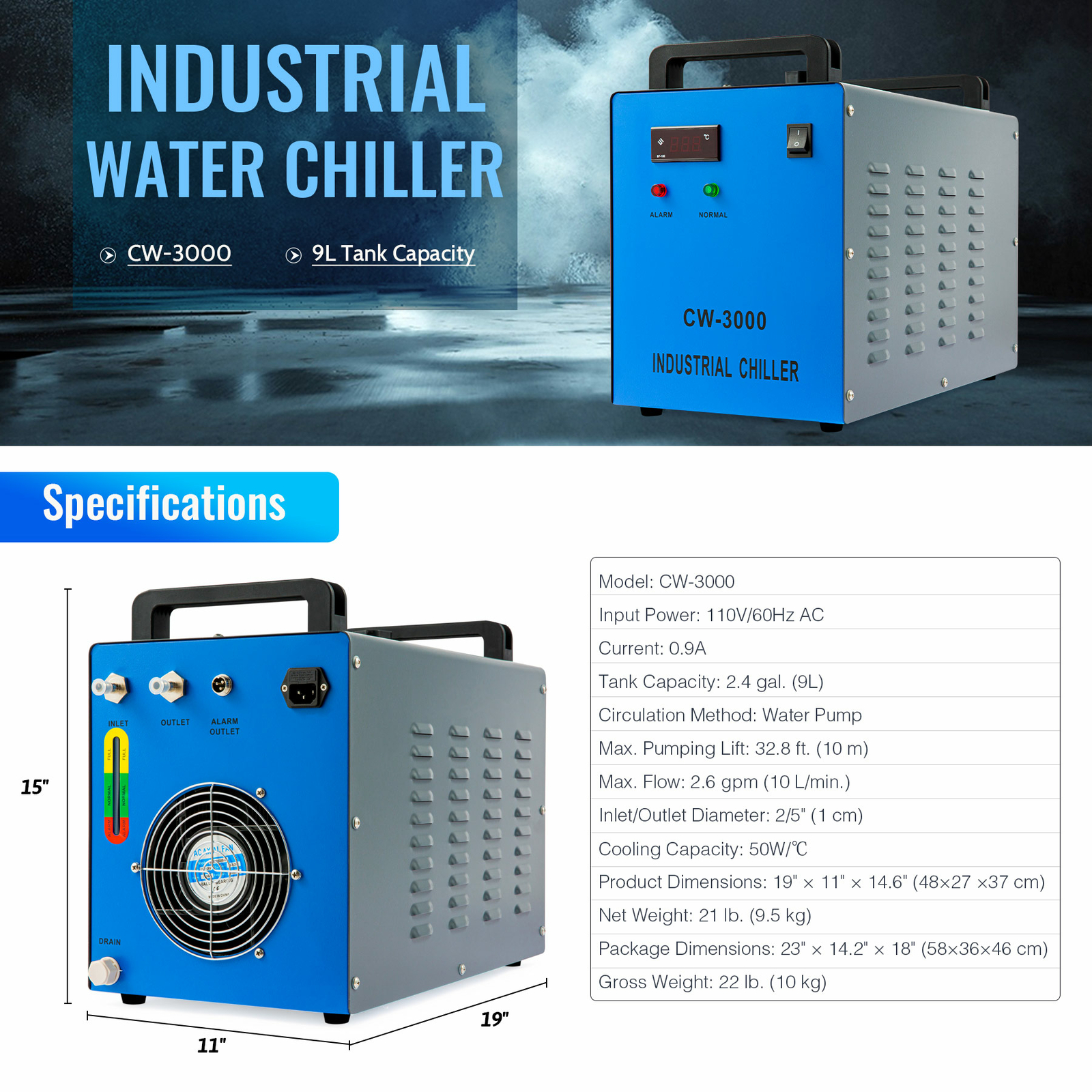 OMTech Water Chiller CW6000 5202 5200 5000 3000 for CO2 Laser Cutter Engraver