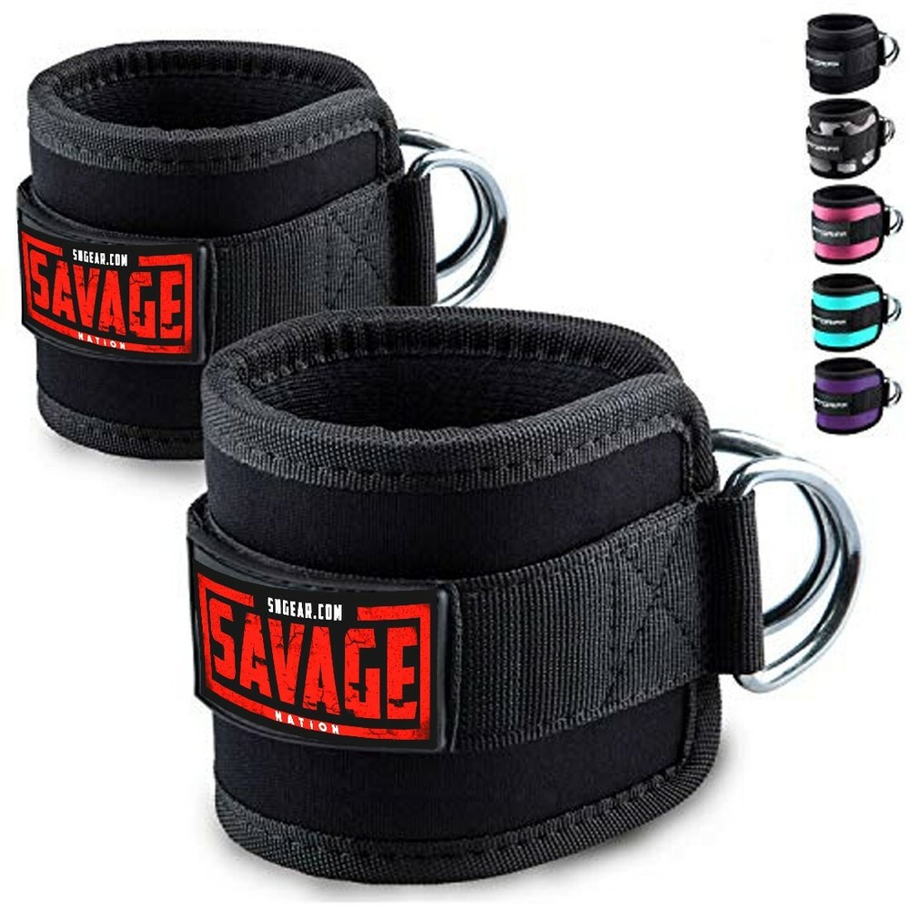 Savage Exercise Ankle Strap Gym Double D Ring Cuff Attachment Legs Thigh PAIR