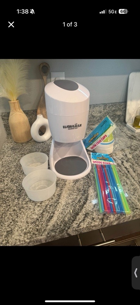 Hawaiian Shaved Ice Machine Maker – Includes Cups & Spoon Straws